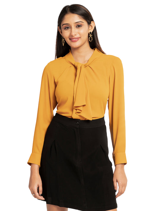 Mustard Neck Detail Knotted Top