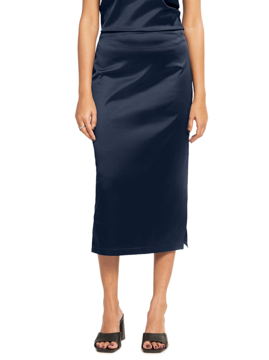 Blue Premium Satin Skirt with both side slit