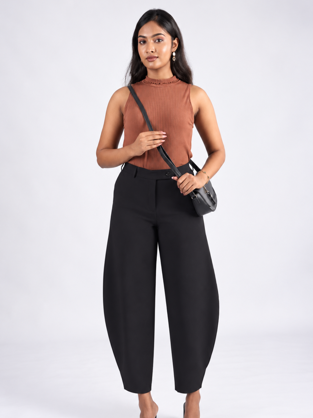 Women's Black Barrel Trousers