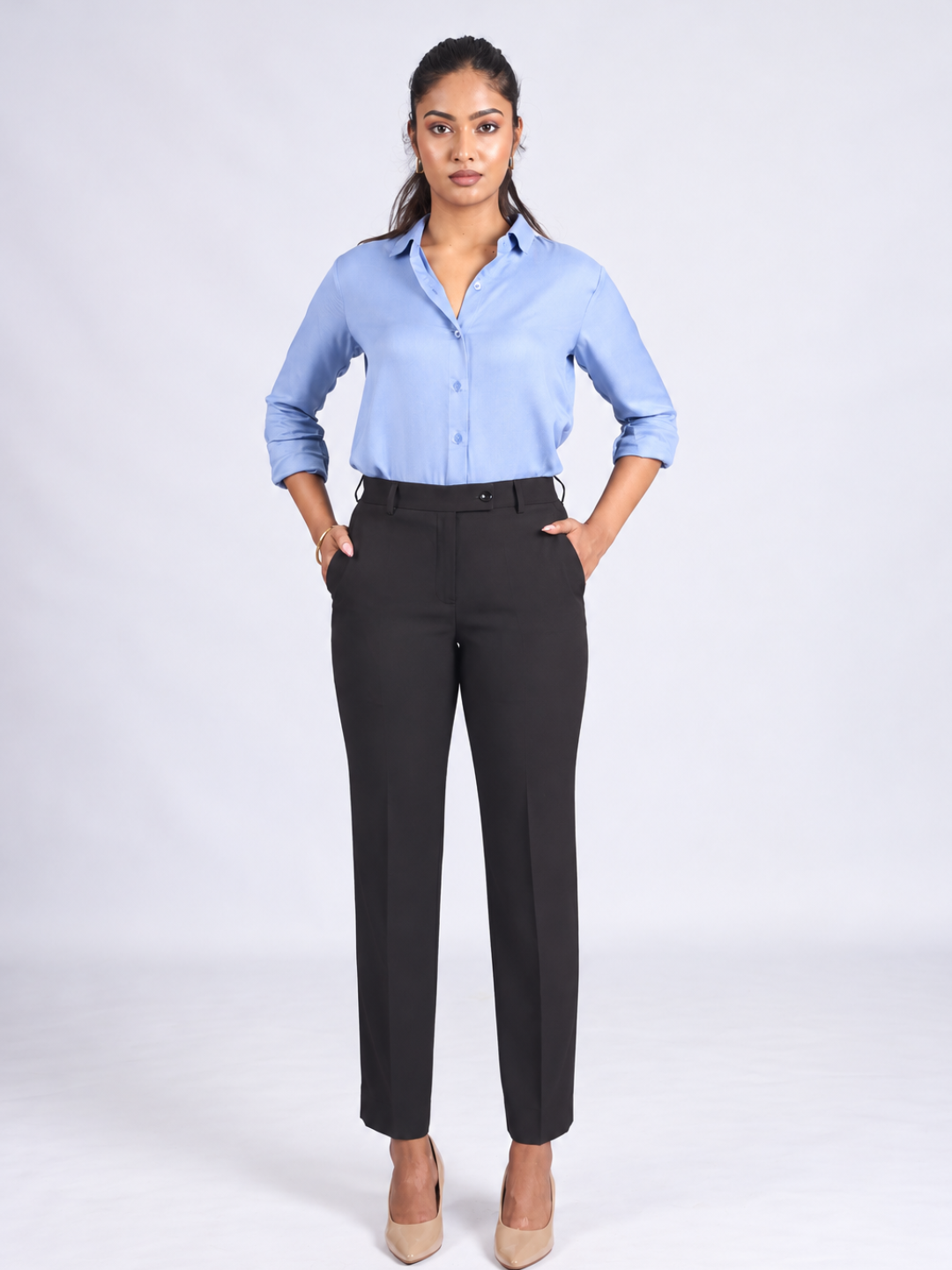 Women's Black High-Rise Regular Fit Trousers
