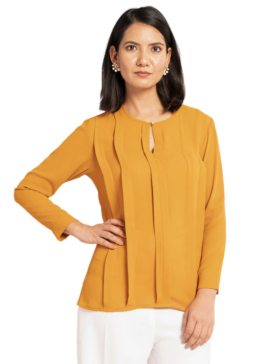 Mustard Pleated Formal Top