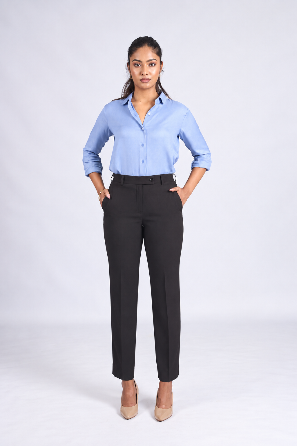 Women's Black High-Rise Regular Fit Trousers