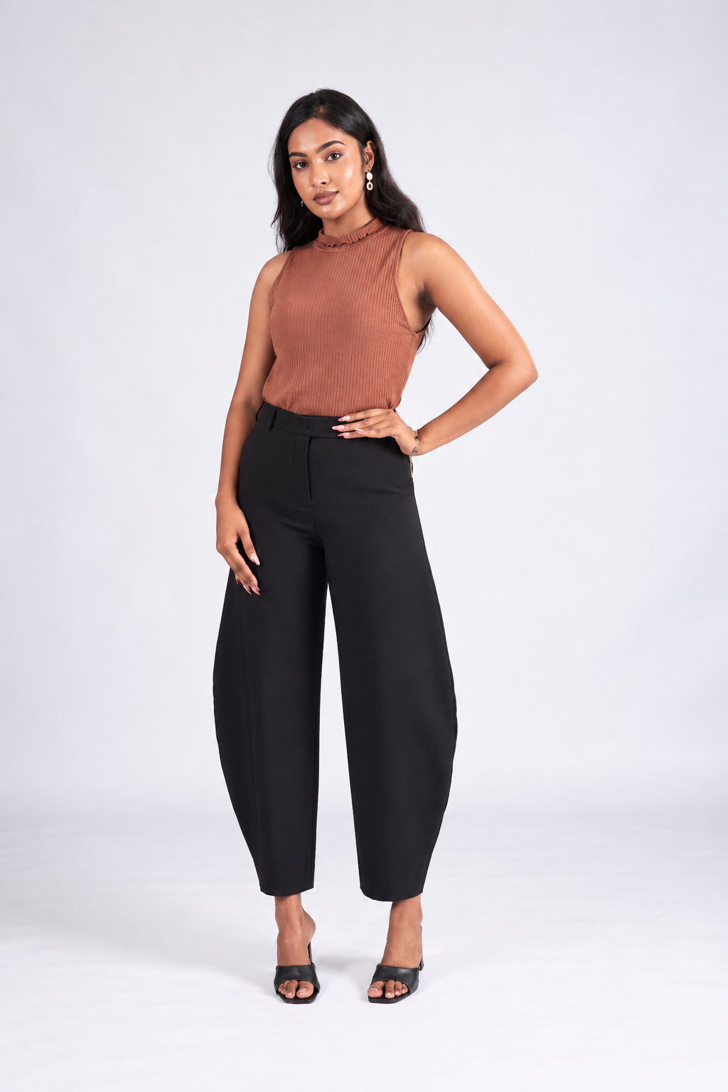 Women's Black Barrel Trousers
