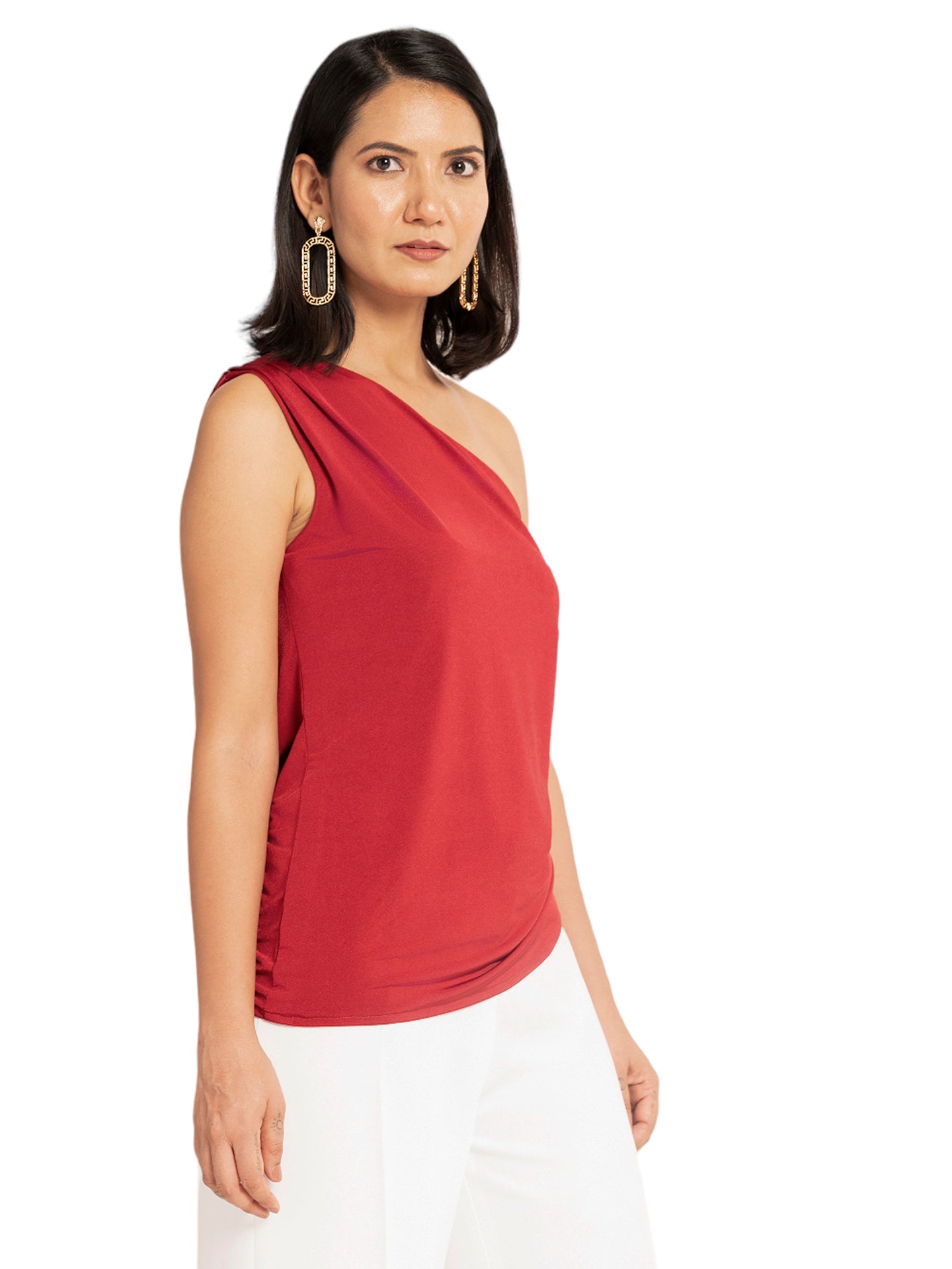 Red One Side Off Shoulder Top