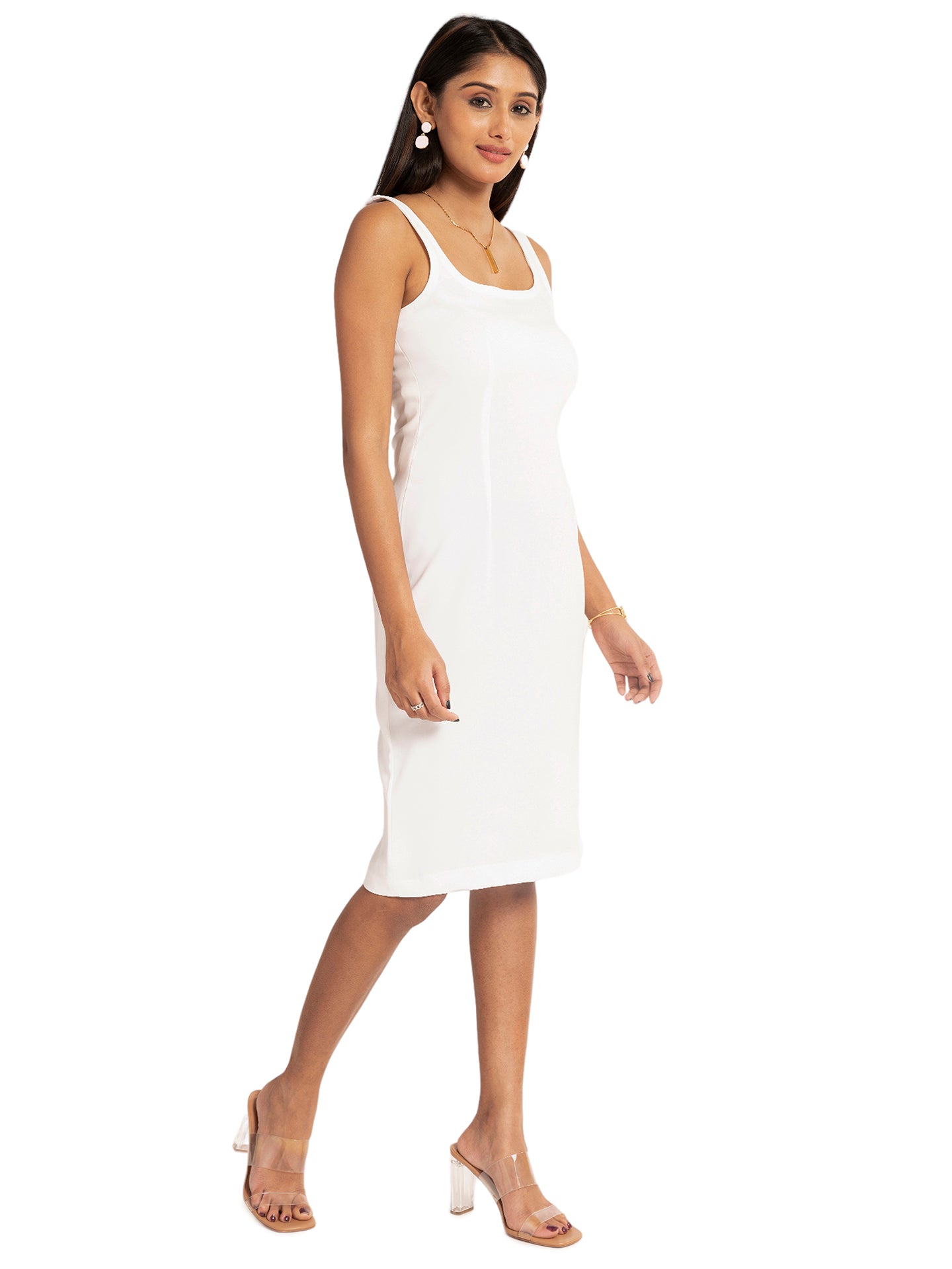 White Wide Neck Dress