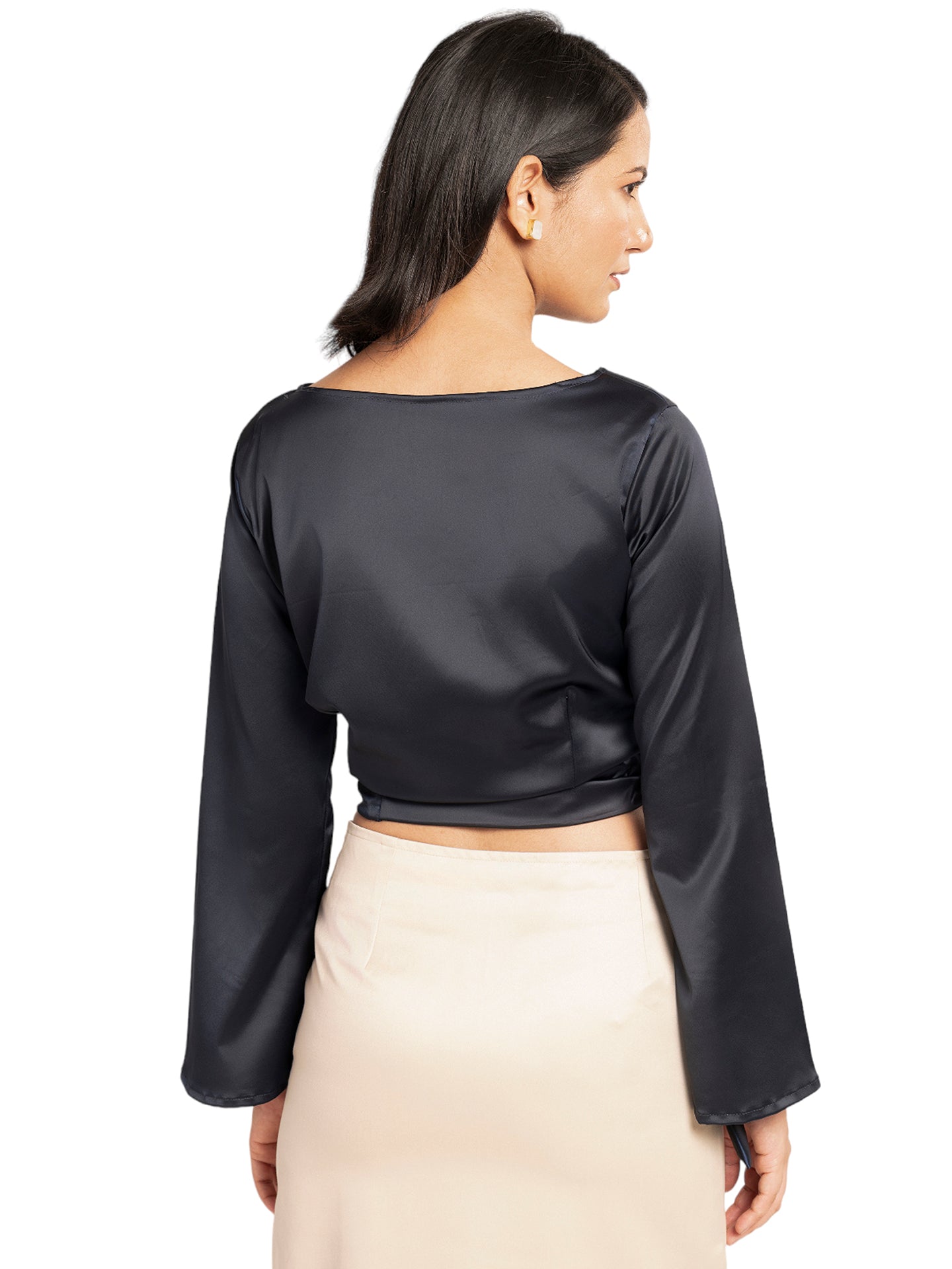 Navy Blue Premium Satin Wrap Around Crop Top