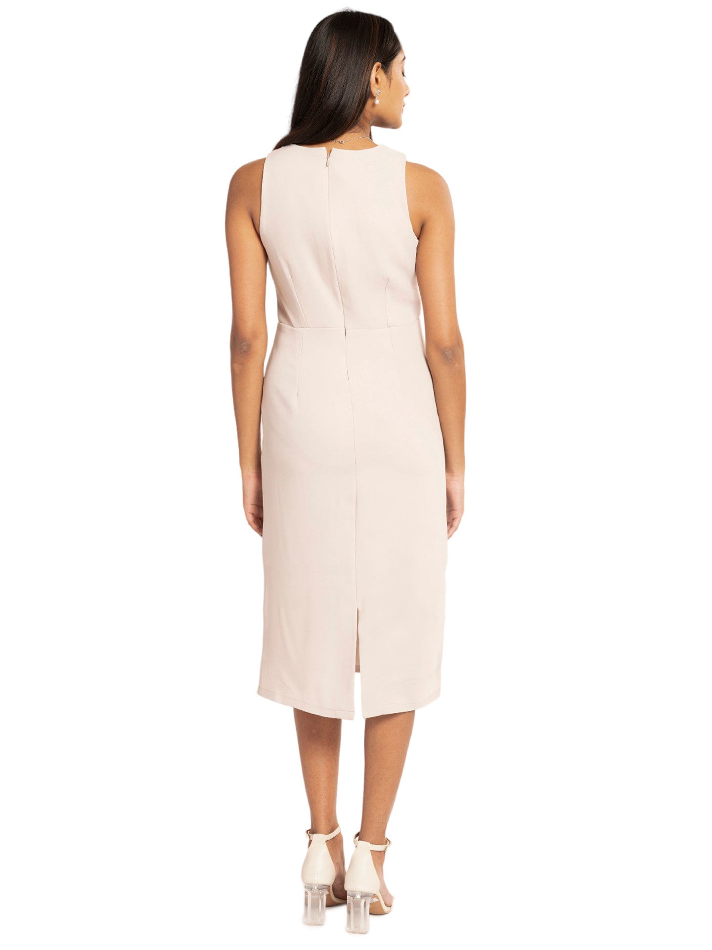 Beige U Neck Midi Dress