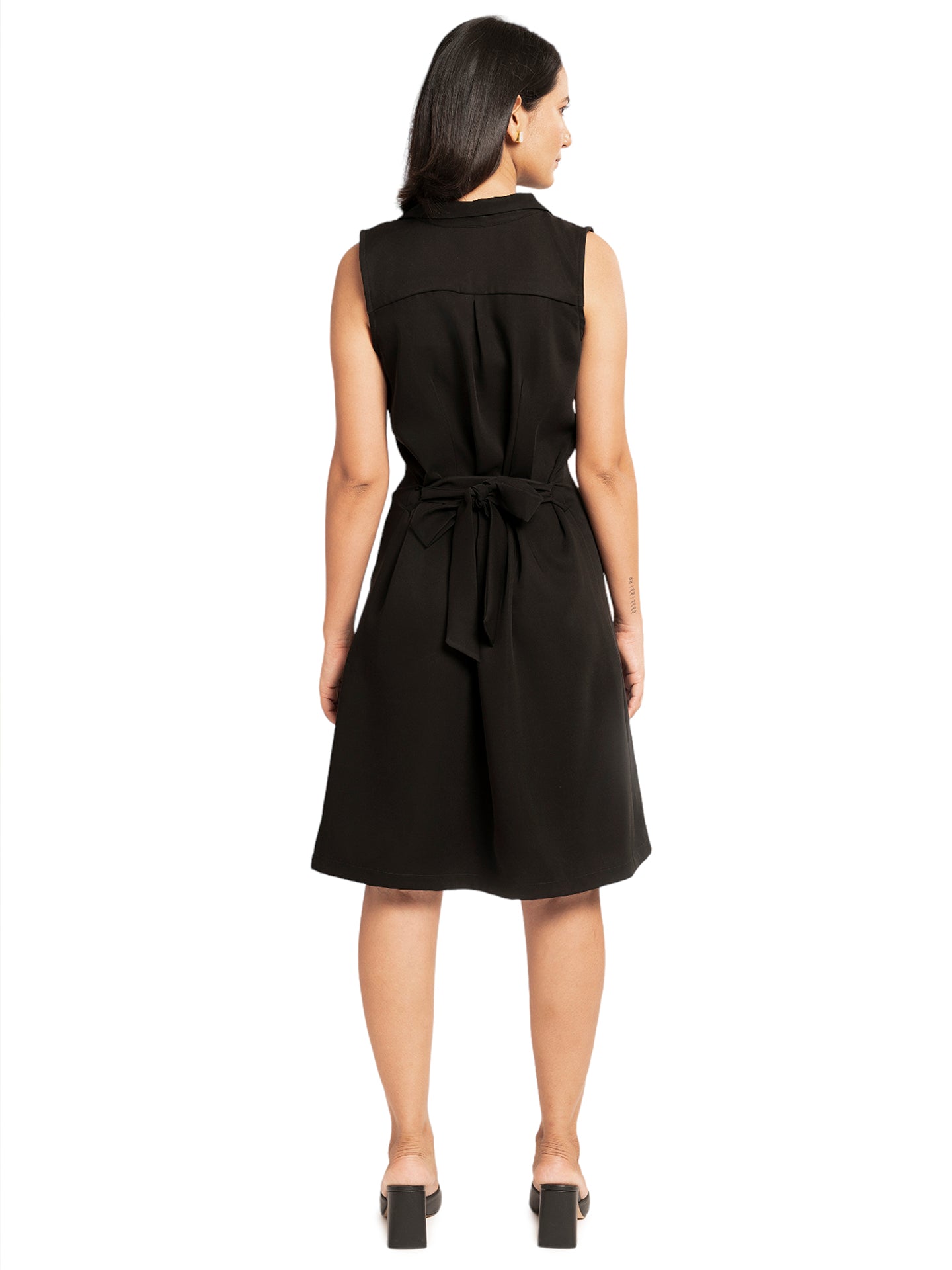 Black Sleeveless Blazer Dress With Button Detailing