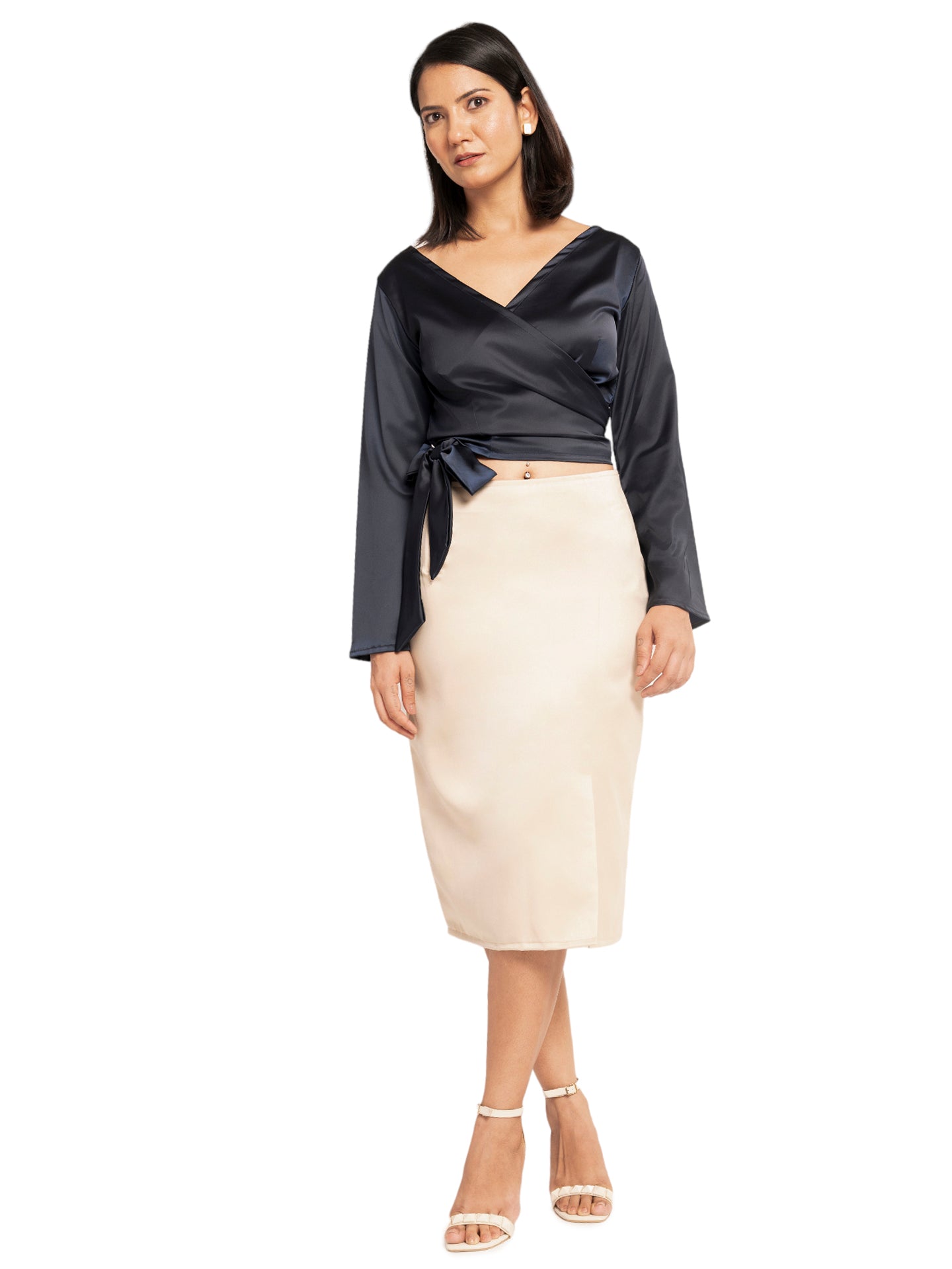 Beige Premium Cotton Front Slit Skirt