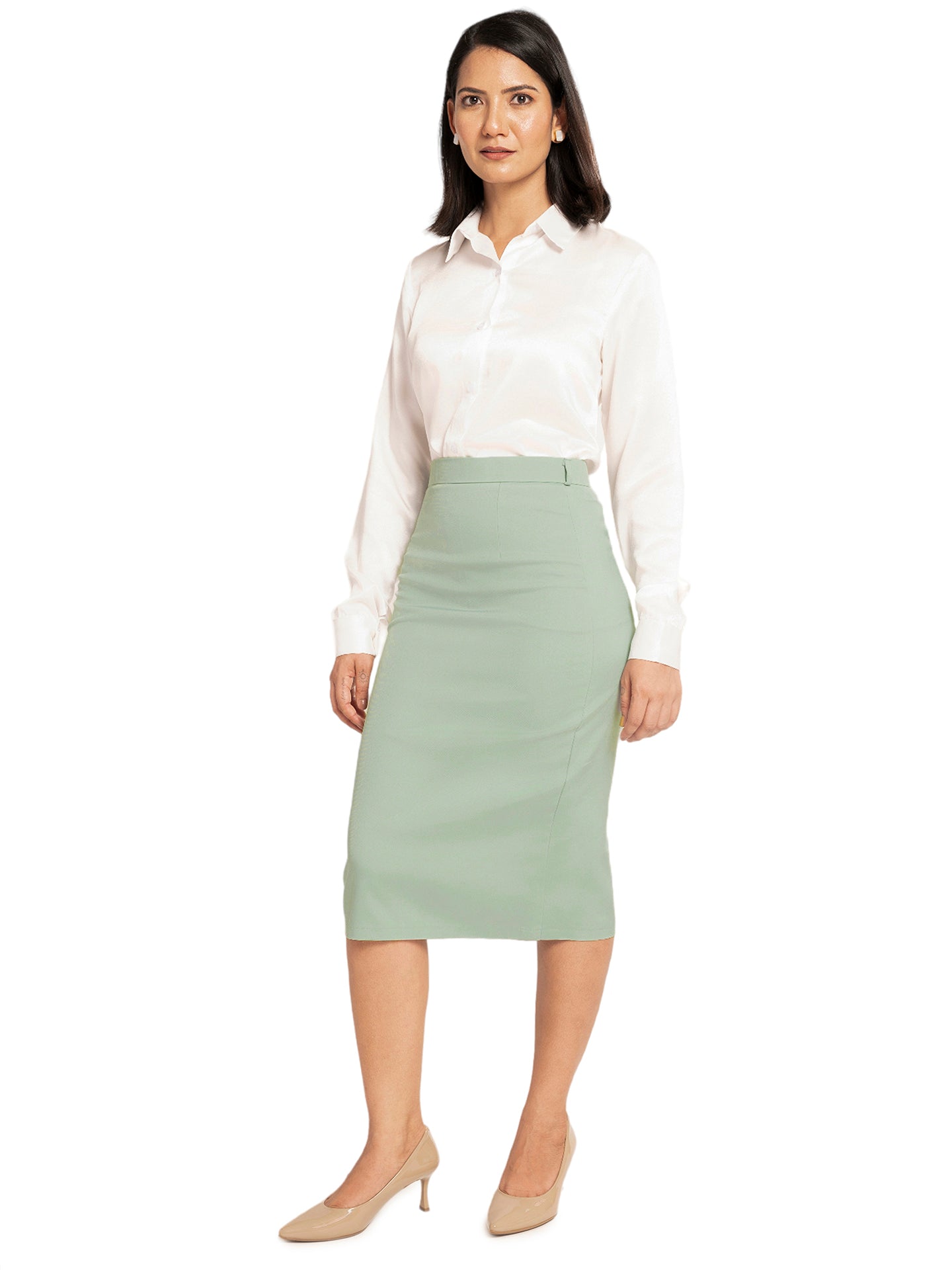Sage Green Pencil Skirt with Back Slit