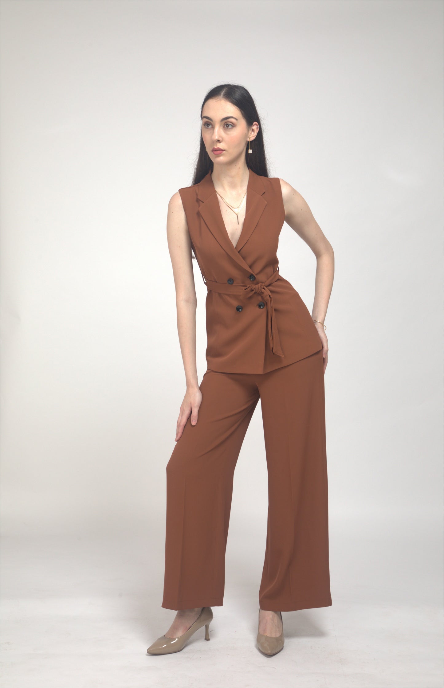 D'Almirah Russet Co-ord Set with Sleeveless Blazer