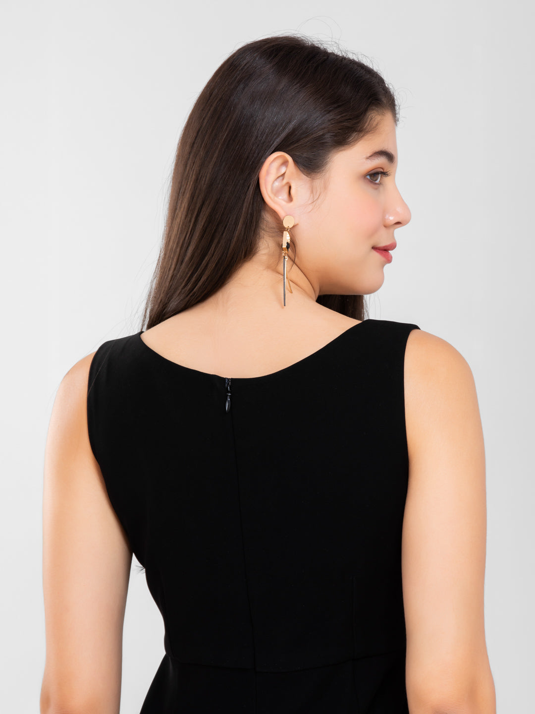 D'Almirah Black Dress with Cut-Out Neck & Back Slit
