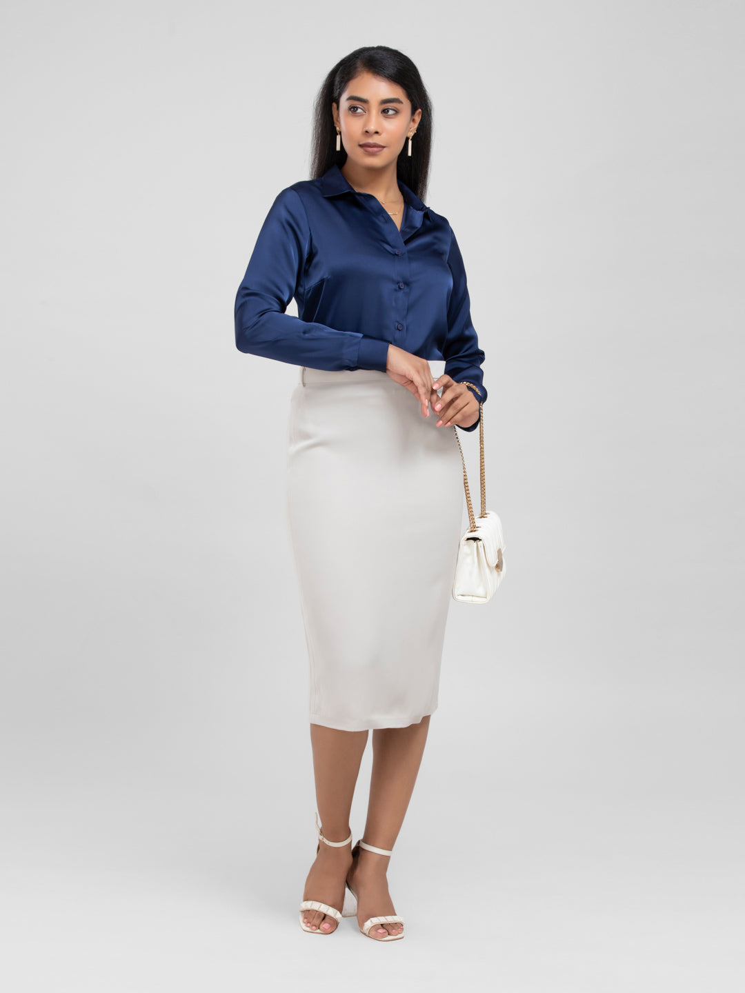 D'Almirah Navy Blue Satin Shirt