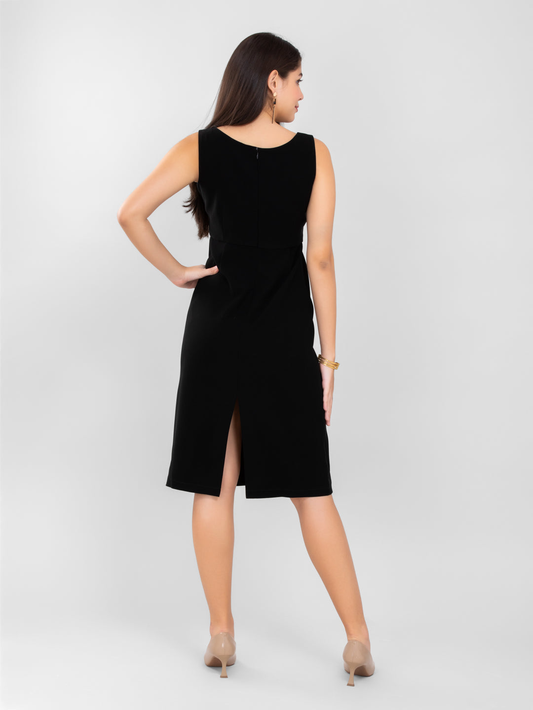 D'Almirah Black Dress with Cut-Out Neck & Back Slit