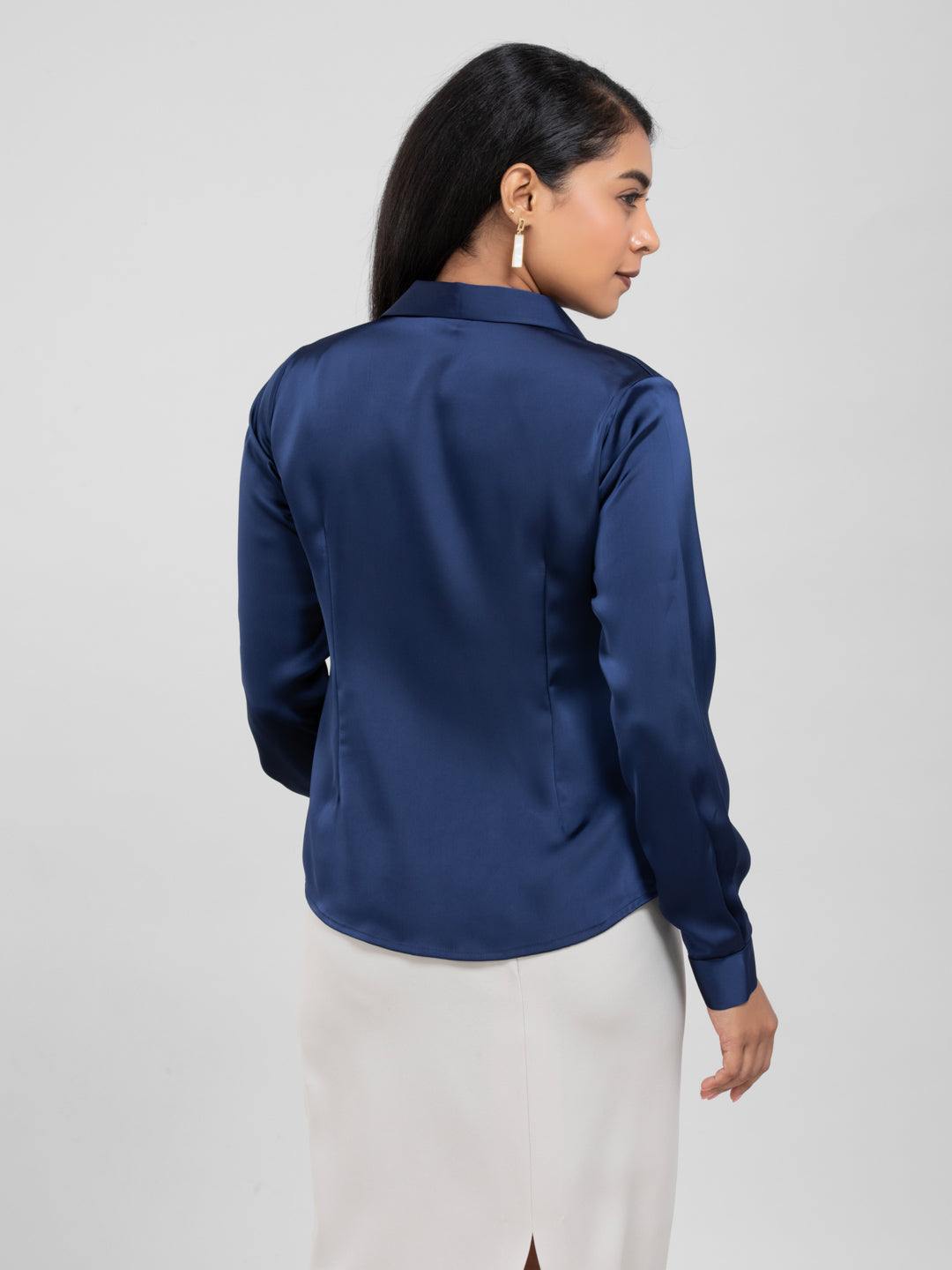 D'Almirah Navy Blue Satin Shirt