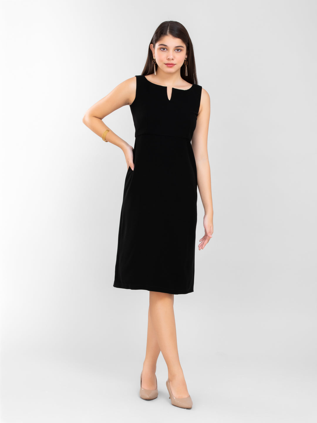D'Almirah Black Dress with Cut-Out Neck & Back Slit