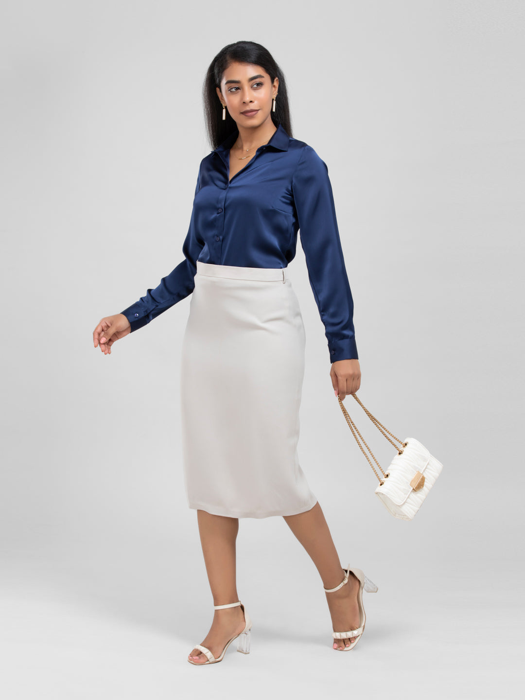 D'Almirah Navy Blue Satin Shirt
