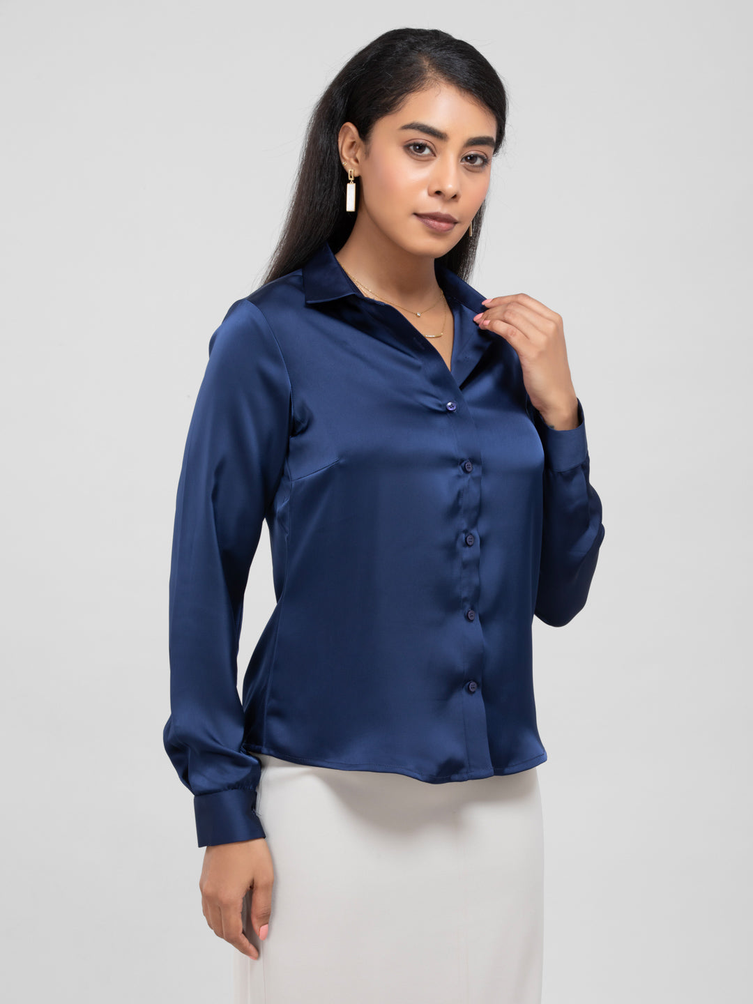D'Almirah Navy Blue Satin Shirt