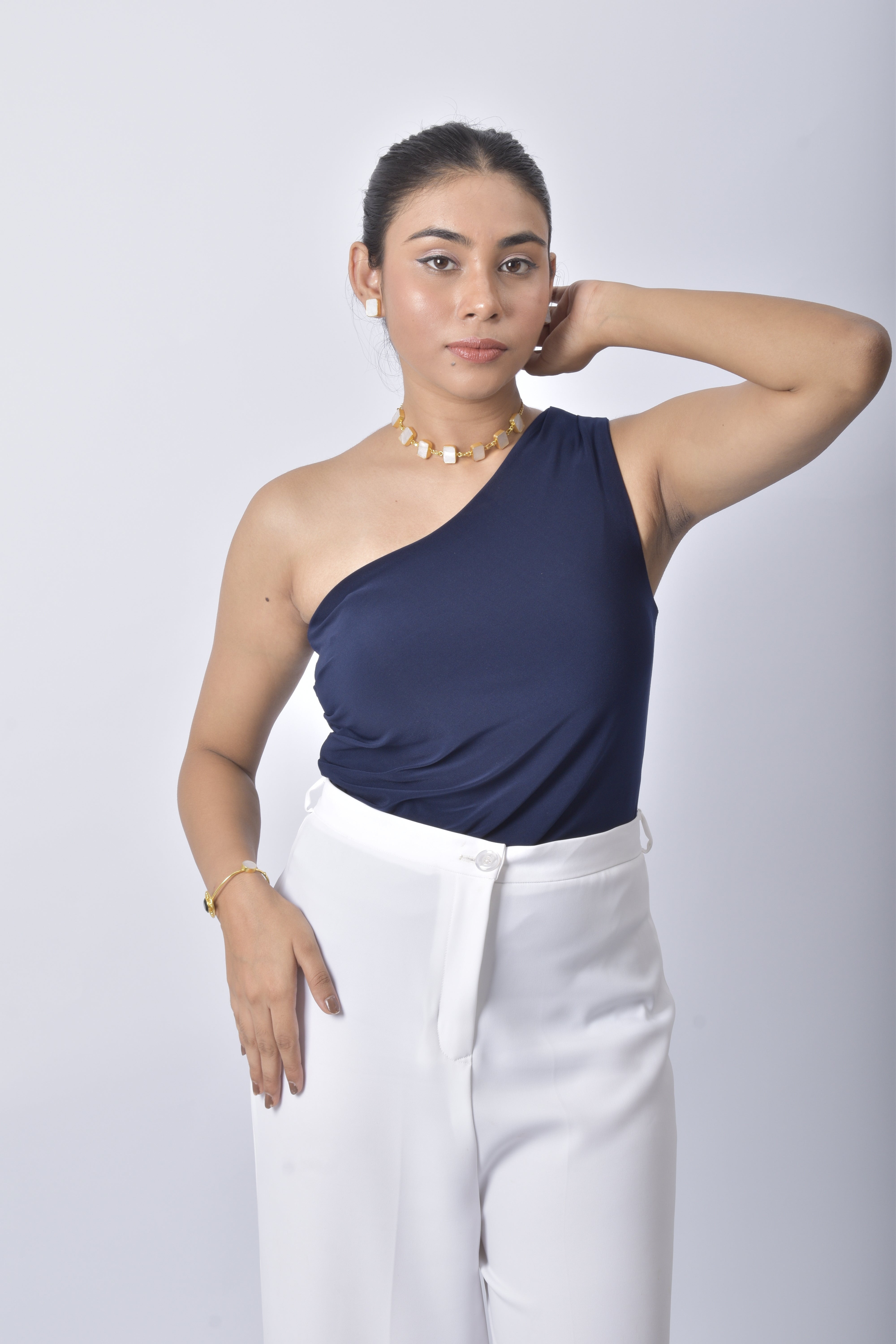 Blue One Side Off Shoulder Top