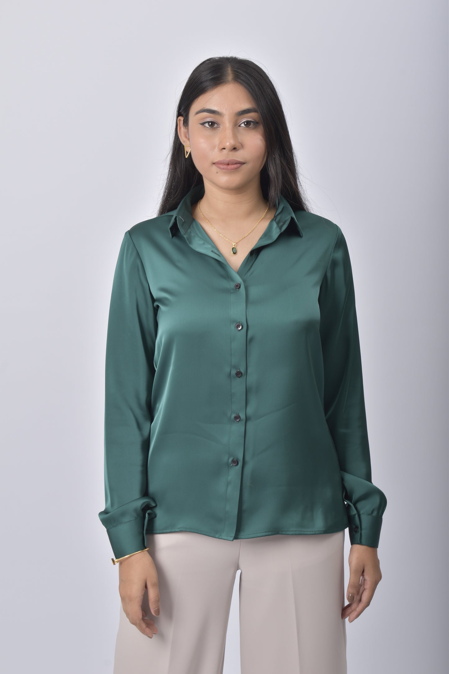 Emerald Green Satin Shirt