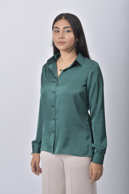 Emerald Green Satin Shirt