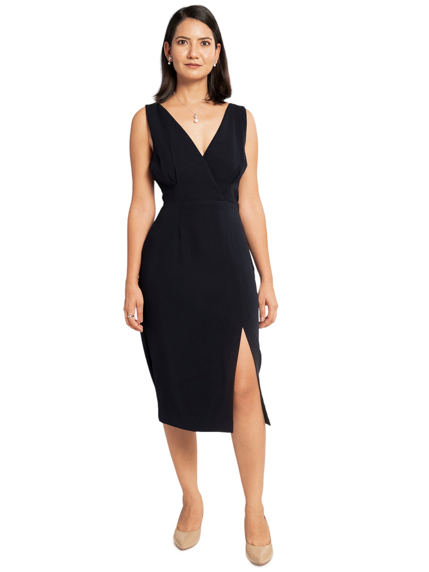 D'Almirah Black Wrap Dress with Front Slit