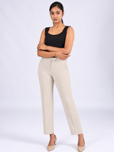 Women's Beige High-Rise Regular Fit Trousers