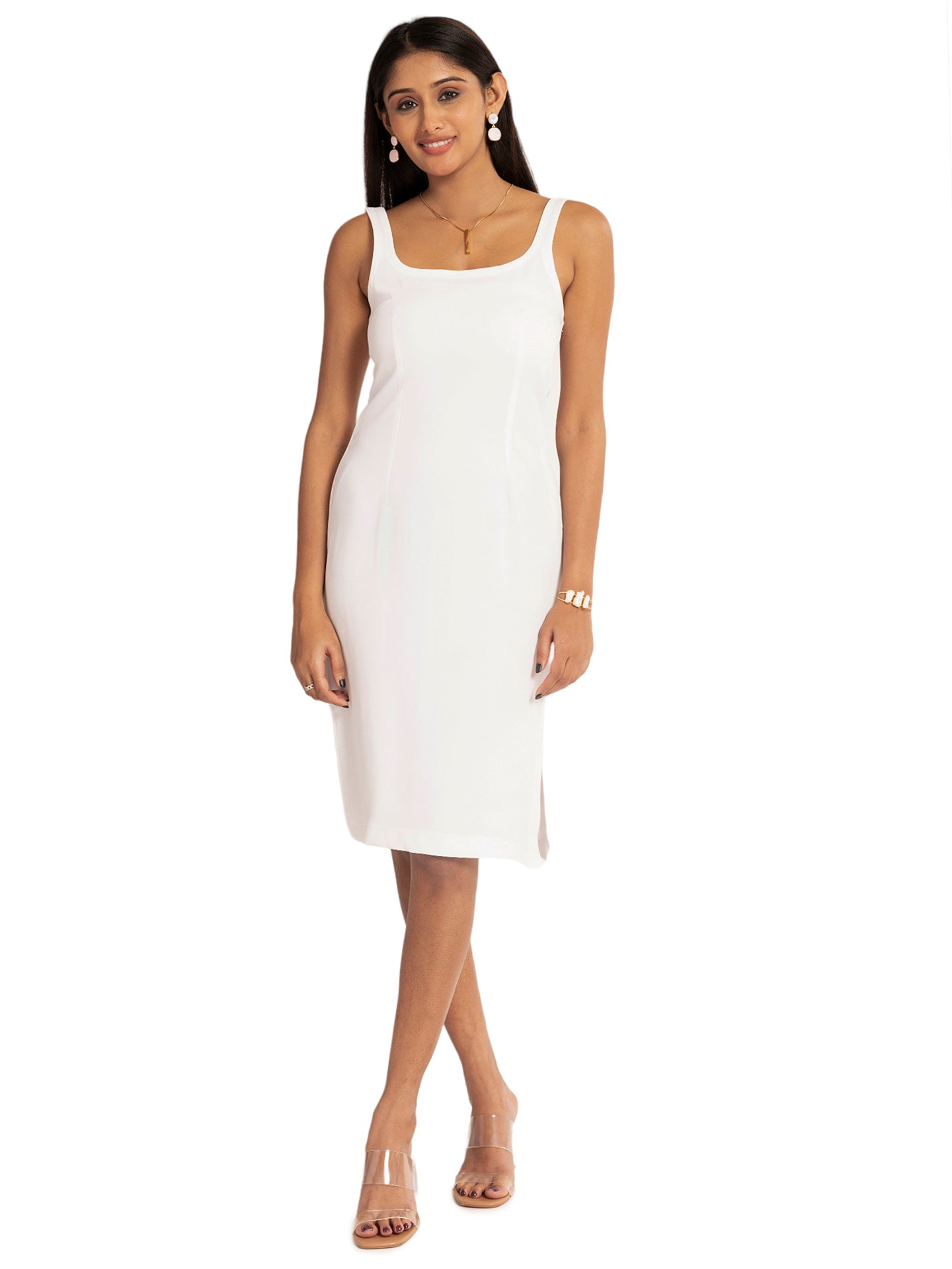 White Wide Neck Dress