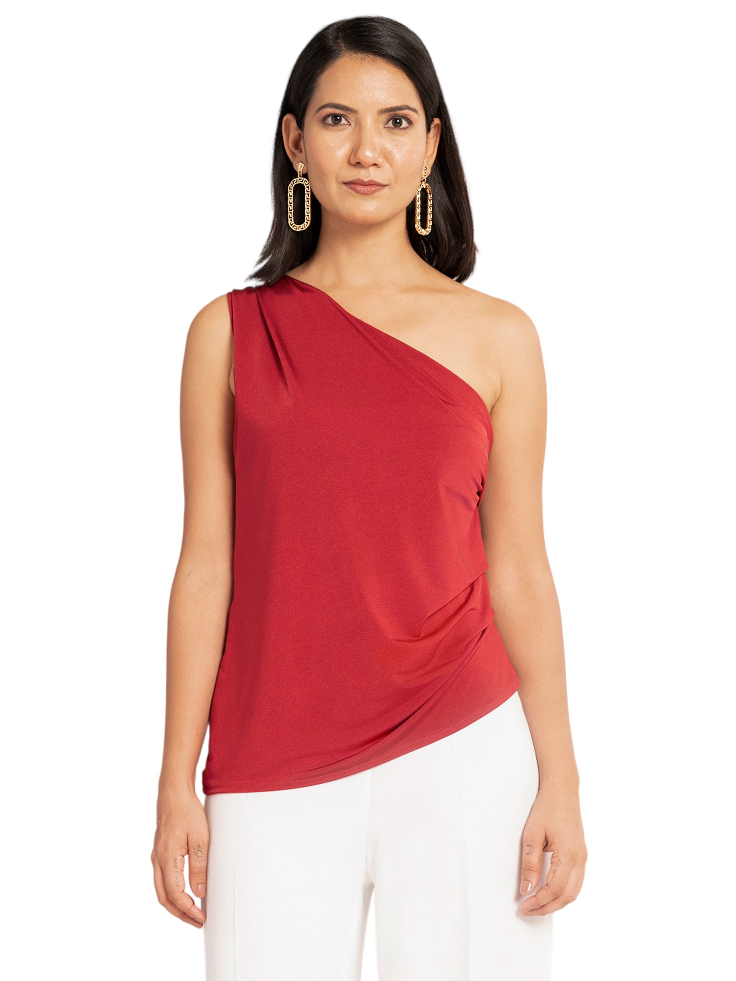 Red One Side Off Shoulder Top