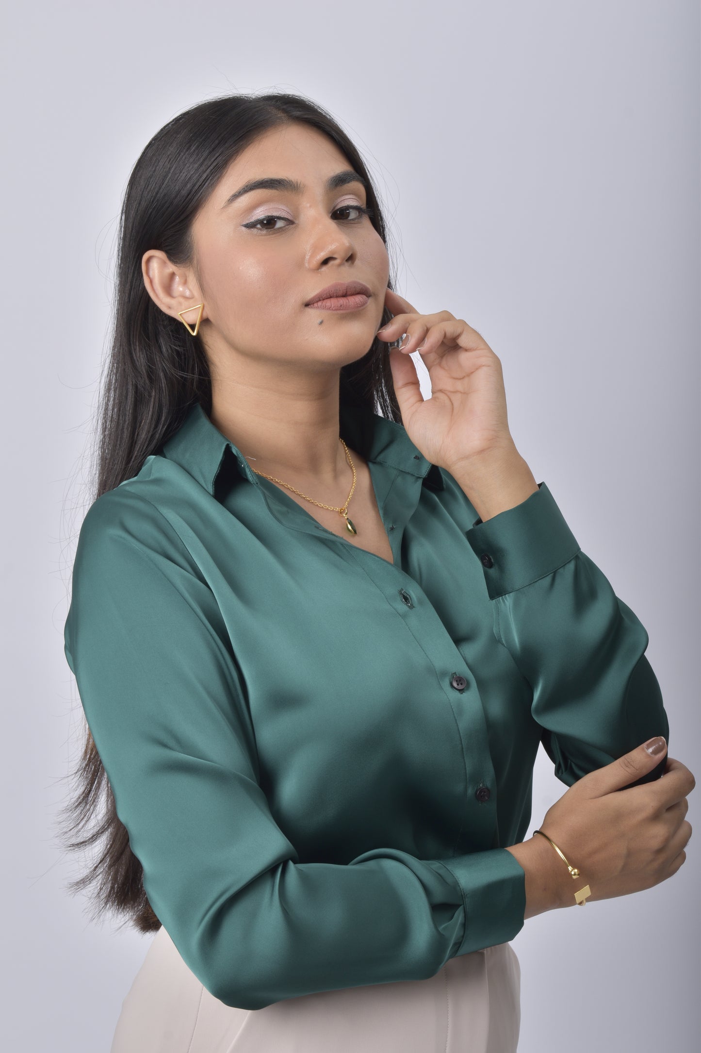 Emerald Green Satin Shirt