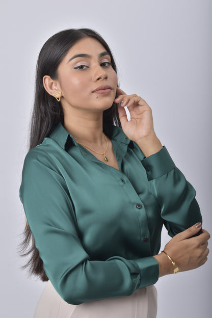 Emerald Green Satin Shirt