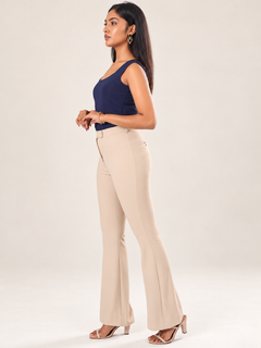 Women's Beige Stretchable bootcut Trousers