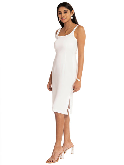 White Wide Neck Dress