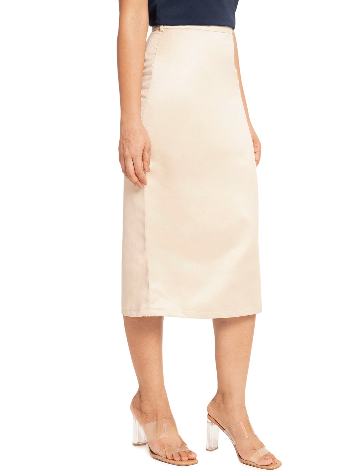 Beige Premium Cotton Back Slit Skirt