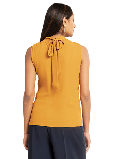 Mustard High Neck Sleeveless Formal Top