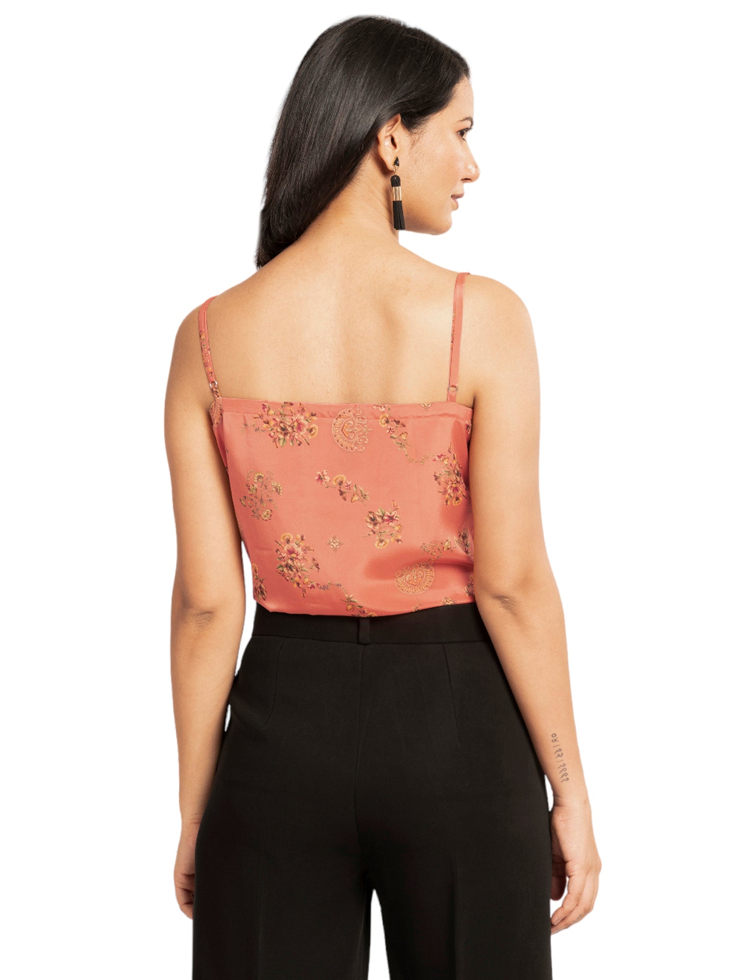 Floral Peach Cowl Neck Top with Straps