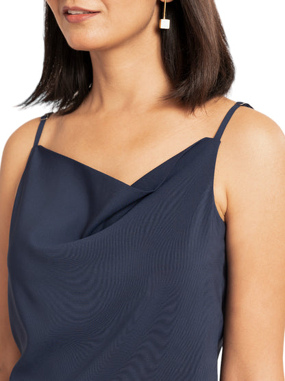 Navy Blue Cowl Neck Top with Straps