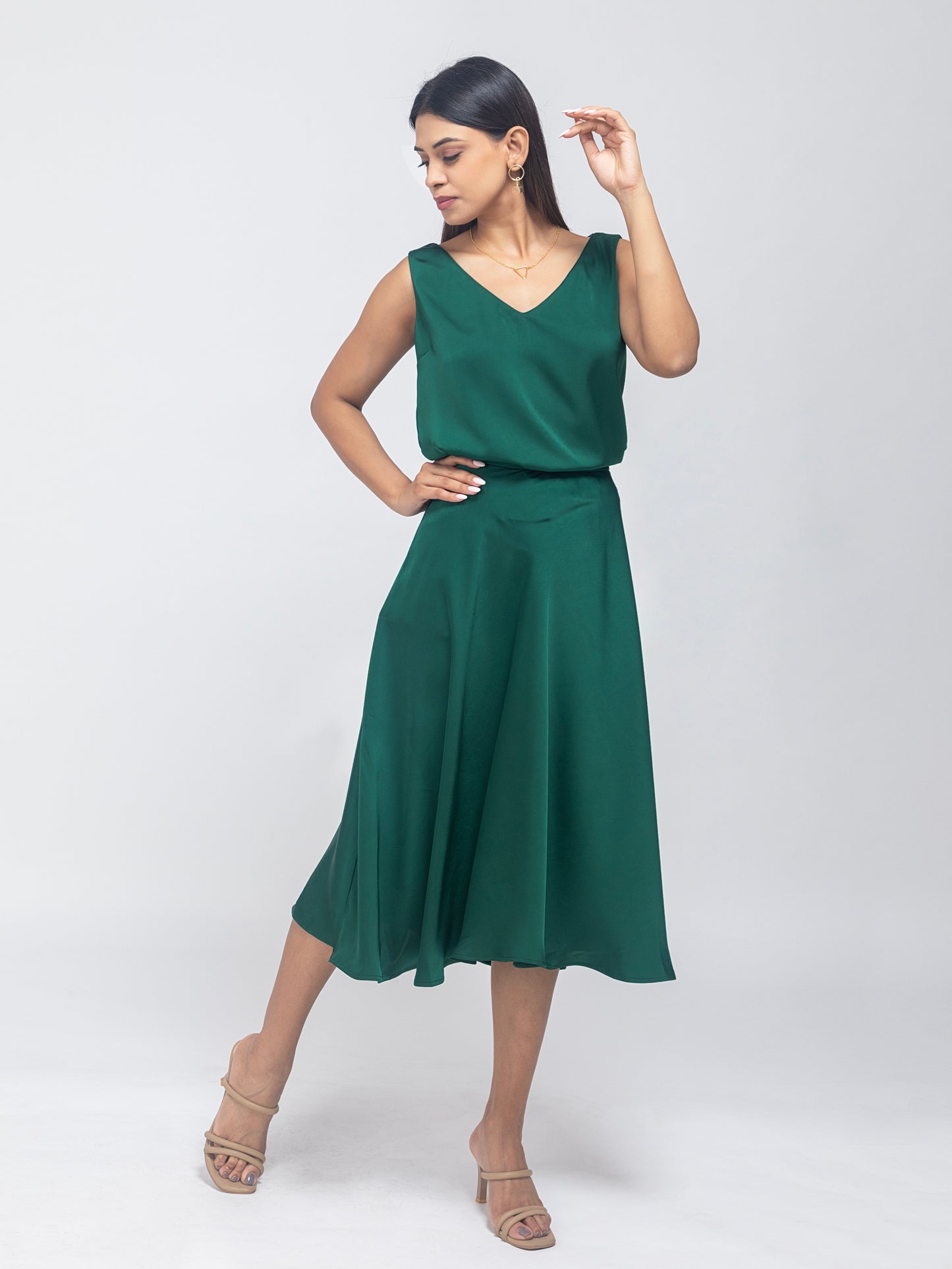 Emerald Elegance: Satin Co-ord Set