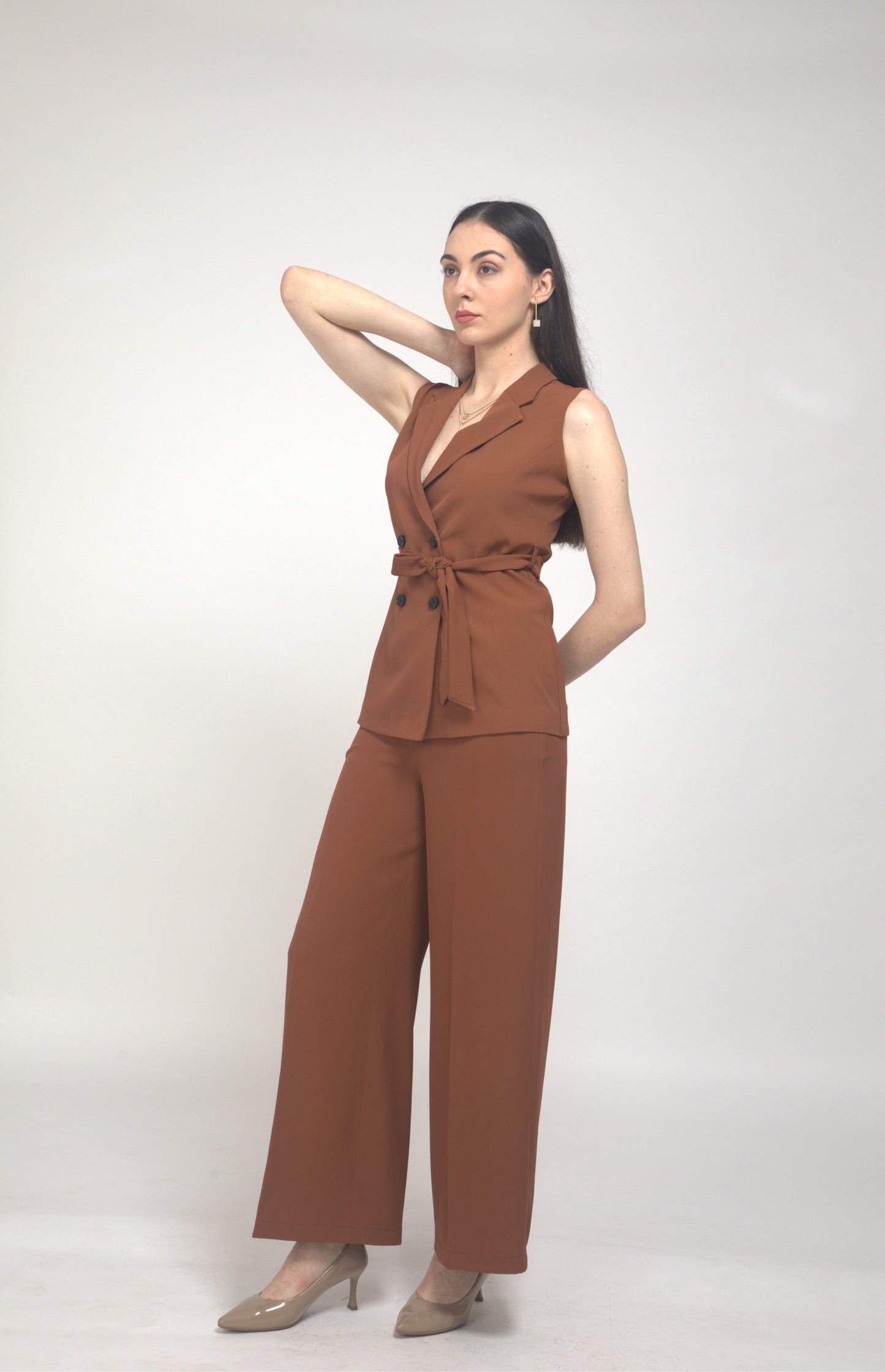 D'Almirah Russet Co-ord Set with Sleeveless Blazer