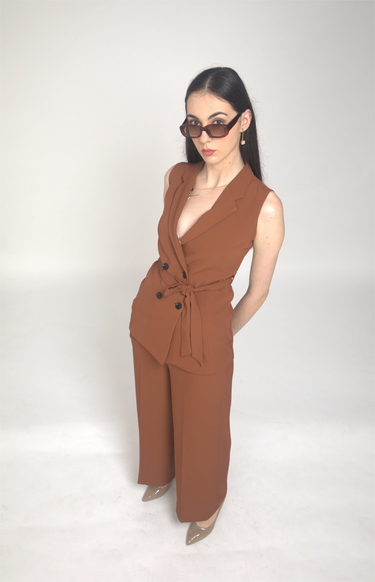 D'Almirah Russet Co-ord Set with Sleeveless Blazer