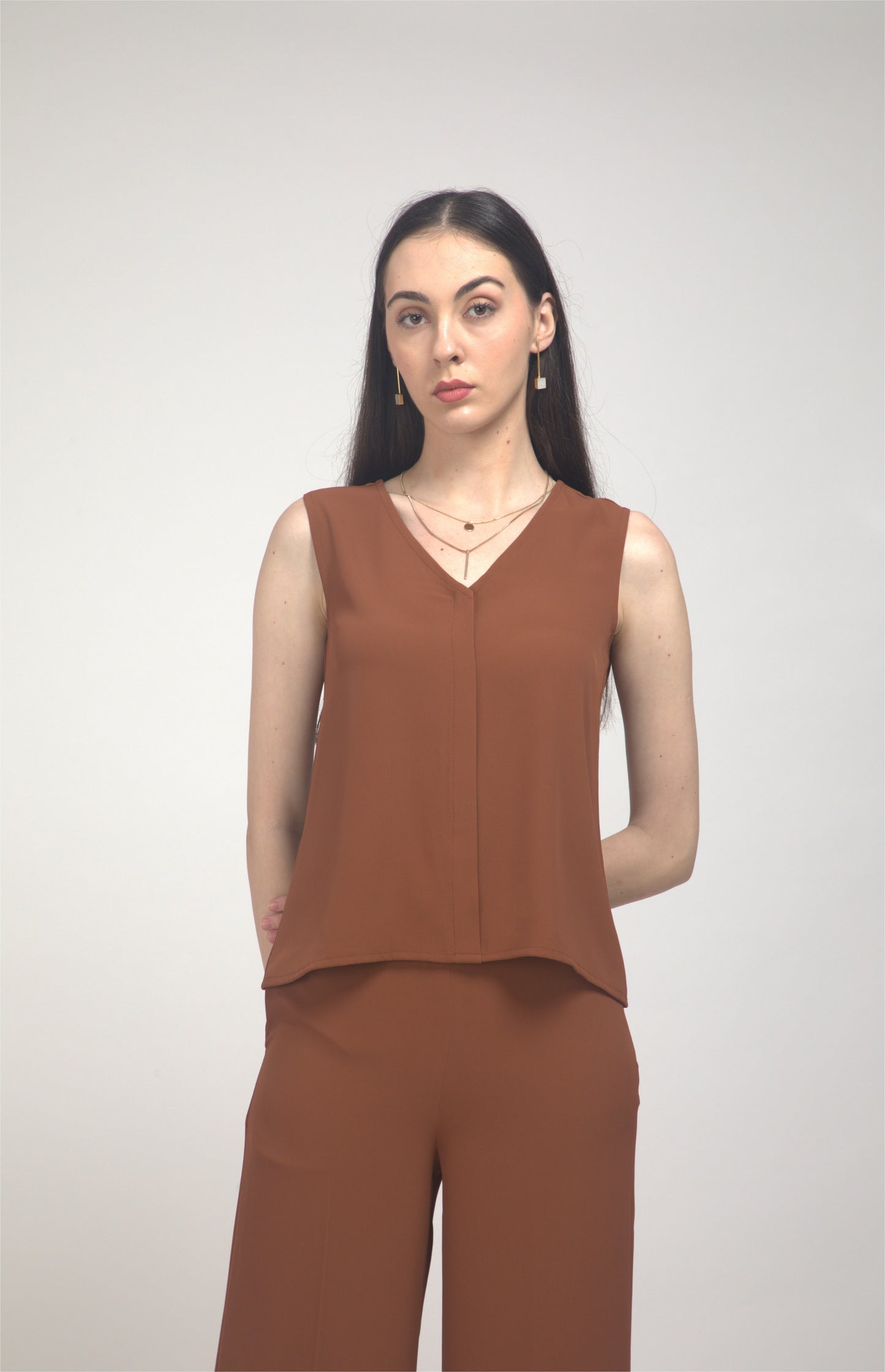 D'Almirah Russet Co-ord Set with V Neck Top