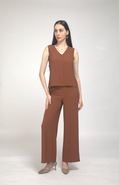 D'Almirah Russet Co-ord Set with V Neck Top