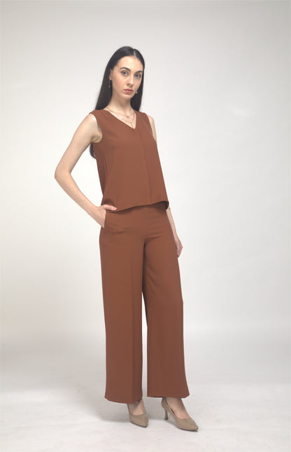 D'Almirah Russet Co-ord Set with V Neck Top