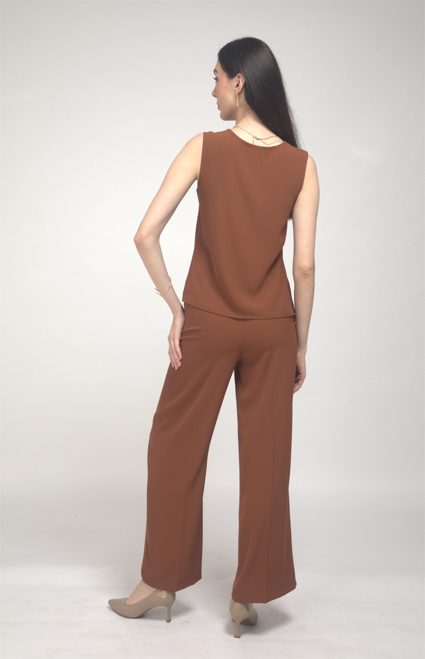 D'Almirah Russet Co-ord Set with V Neck Top