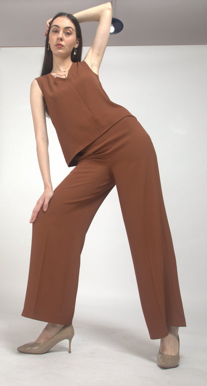 D'Almirah Russet Co-ord Set with V Neck Top