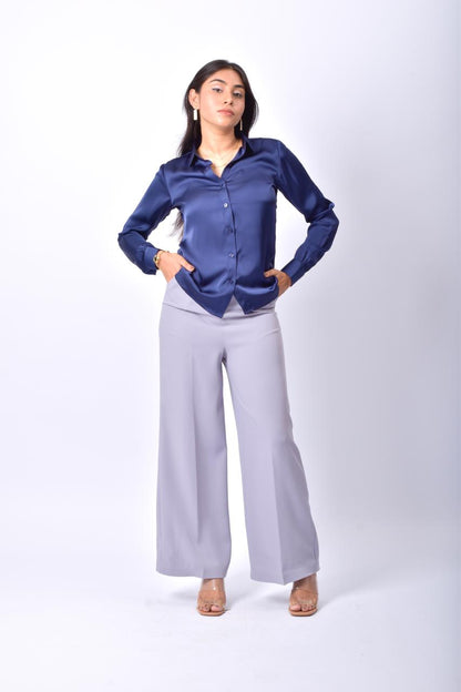 D'Almirah Navy Blue Satin Shirt