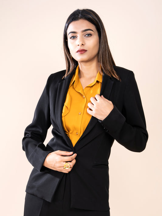 D'Almirah Black Single-Breasted All Season Blazer