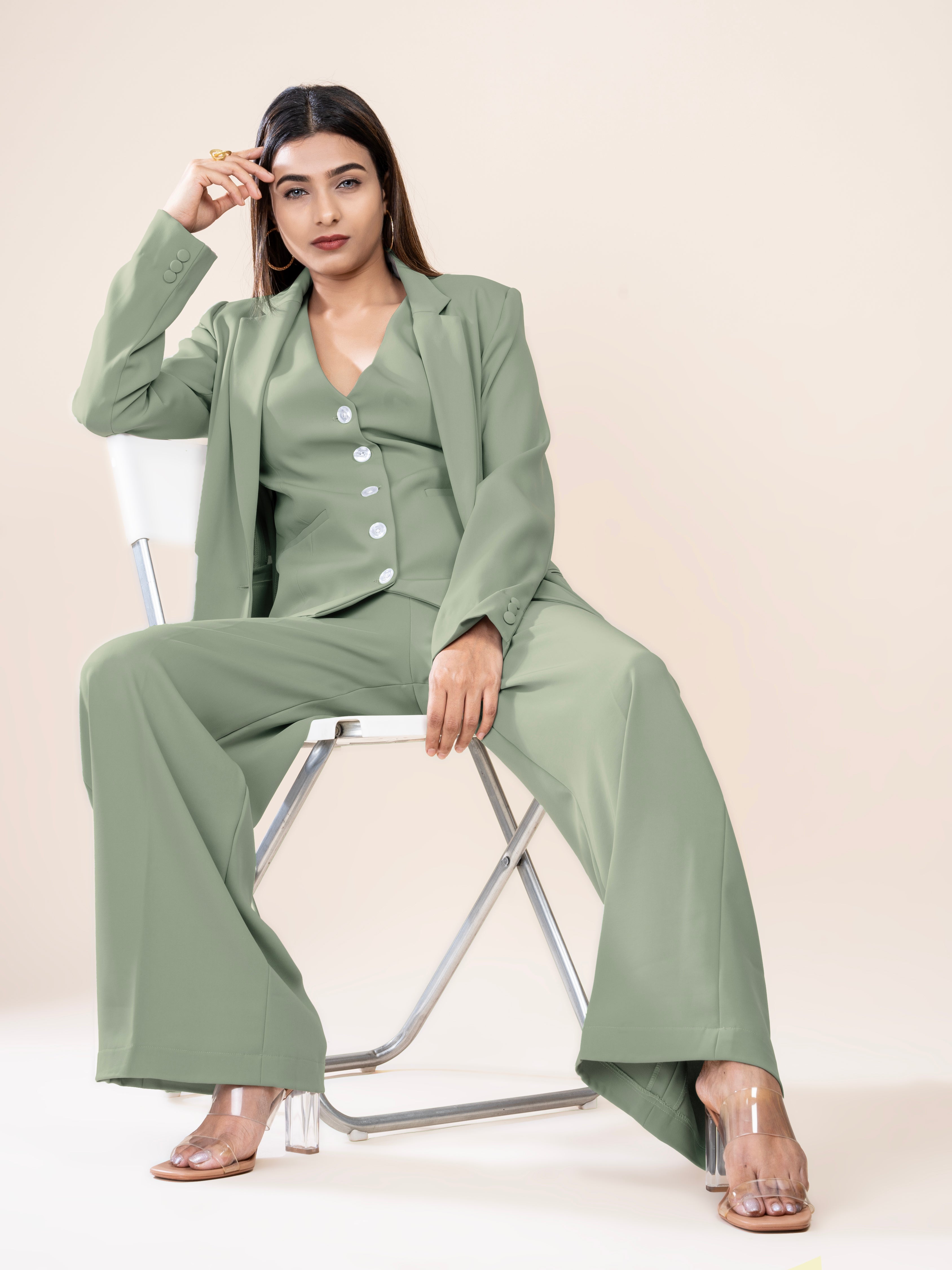 D'Almirah Sage Green Single-Breasted All Season Blazer