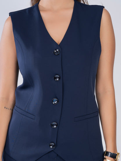 Blue Solid Waist Coat