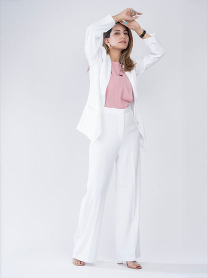 D'Almirah White Single-Breasted All Season Blazer